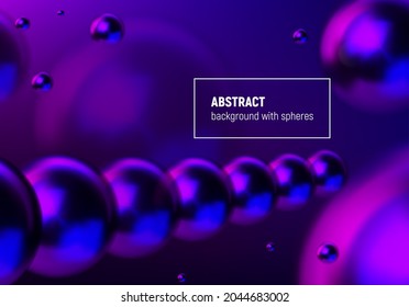 Antecedentes abstractos con bolas de neón brillantes azules y moradas volando en perspectiva para la ciencia y el fondo de negocios o fondo de pantalla.