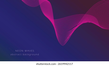 Fundo abstrato com ondas de néon. Modelo horizontal com movimento de fluxo de luz rosa. Faixa vazia com espaço de cópia, gráficos vetoriais