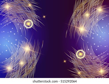 Abstract background with neon-colored design. Vector glowing line, glitter, stars, bright flashes on a black background. Can be used for fashion, cover, book printing, clothes, gift and so on. EPS 10