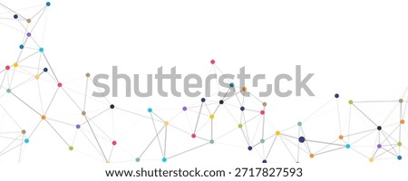Abstract background with a network of colorful dots and connecting lines. Modern vector graphic illustrating concepts of technology, data, and communication.