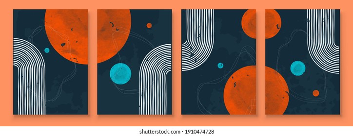 Abstract background night on Mars. Set of Abstract Black Hand Painted Illustrations for Postcard, Social Media Banner, Brochure Cover Design or Wall Decoration Background.