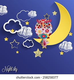 Abstract background, night sky. Hand drawn and 3d elements. Vector eps10.