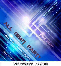 Abstract background with night sky and lights for night disco party evet