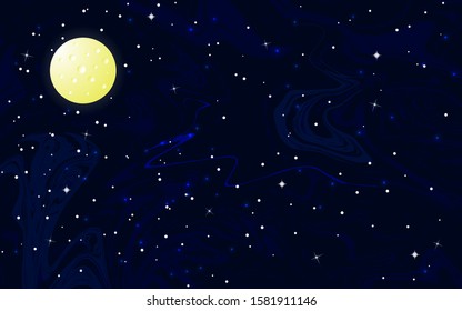Abstract background night sky with moon and stars. Vector illustration