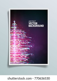 Abstract background of night skyscaper on photo paper. Glowing data flow vector illustration. EPS 10