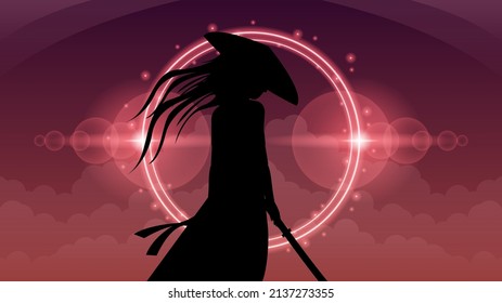 Abstract Background Ninja Warrior Person Red Halo Silhouette People Vector Design Style