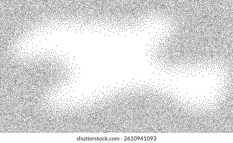Abstract background with noise stipple, sand, grain, dot. Halftone gradient pattern. Stipple texture vignette frame with copy space. Vector