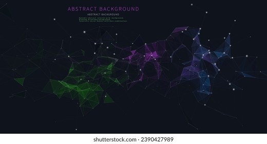 Abstract  background noisy polygonaly graph  in net from dots and lines on dark blue. Technology wireframe concept data plexus in virtual space. Banner for business, science and technology data.