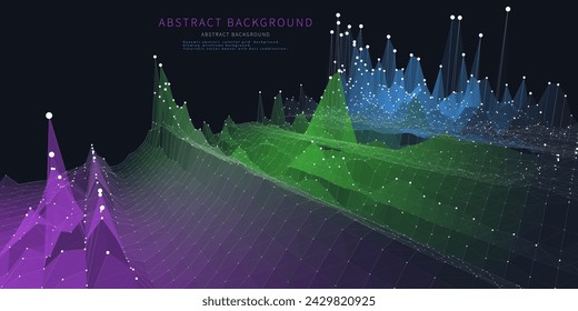 Abstract  background noisy polygonaly graph  in net from dots and lines on dark. Technology wireframe concept data plexus in virtual space. Banner for business, science and technology data analytics. 