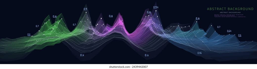Abstract  background noisy polygonaly graph  in net from dots and lines and data on dark blue. Technology wireframe concept data plexus in virtual space. Banner for business, science and technology 