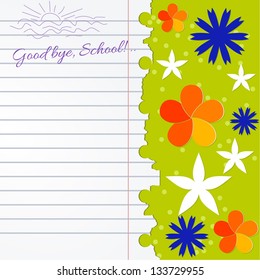 Abstract background with notebook and color flowers