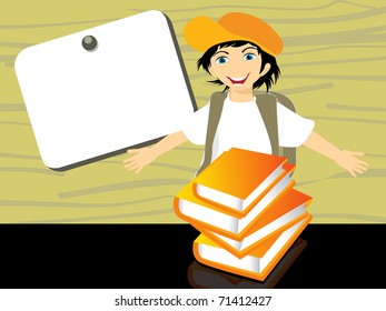 abstract background with notebook, cute little student