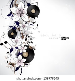 Abstract background with notes and floral elements