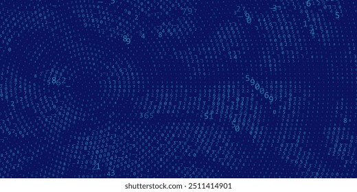 Abstract background number code in radial style on blue. Digital banner data for secure and data concept.