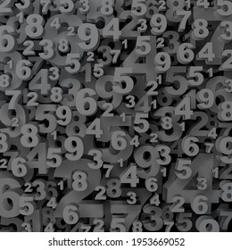 Abstract background with numbers. Digital collage in gray tones. Vector illustration of a set of numbers in a chaotic order arranged in layers. Banner poster.