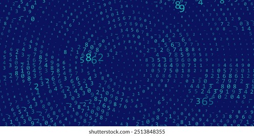 Abstract background numbers in radial style on blue. Digital banner data for secure and data concept.
