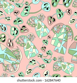 Abstract background with abstract objects with butterfly, mushrooms . Seamless pattern can be used for web page backgrounds,  wallpapers ,pattern.