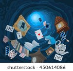 Abstract background of objects falling down in rabbit hole