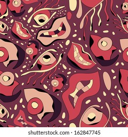 Abstract background with abstract objects with fish, lips . Seamless pattern can be used for web page backgrounds,  wallpapers ,pattern.