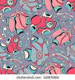 Abstract background with abstract objects with fish, water plant. Seamless pattern can be used for web page backgrounds,  wallpapers ,pattern.