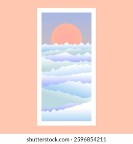 Abstract background with ocean wave and sun. Sea vector illustration for social media