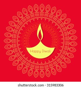 Abstract background with oil lit lamp with rangoli for Diwali celebration.