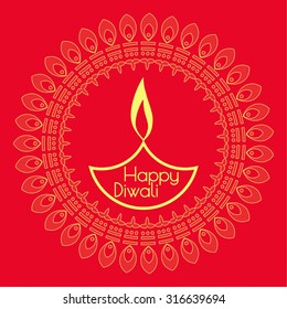 Abstract background with oil lit lamp with rangoli for Diwali celebration.