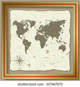 Abstract background with olden cracked map and compass