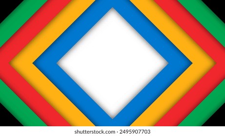 Abstract background in Olympic colors. Geometric figures - red, green, orange, blue, black and white. Colors Olympics games. Triangle, square shape. Vector flag for sports games.