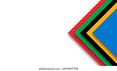 Abstract background in Olympic colors. Geometric figures - red, green, orange, blue, black and white. Colors Olympics games. Triangle, square shape. Vector flag for sports games.