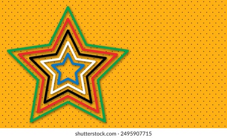 Abstract background in Olympic colors. Geometric figures - red, green, orange, blue, black and white. Colors Olympics games. Star shape. Vector flag for sports games.