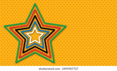 Abstract background in Olympic colors. Geometric figures - red, green, orange, blue, black and white. Colors Olympics games. Star shape. Vector flag for sports games.