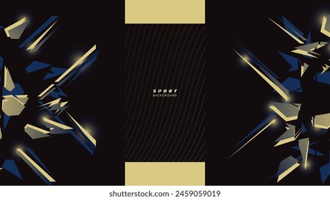 Abstractas fondo olímpico futurista geométrico azul dorado y negro oscuro con Formas modernas. concepto de tecnología de Plantilla de diseño adecuado para el Anuncio de juegos, póster deportivo, Fondo de pantalla cibernético