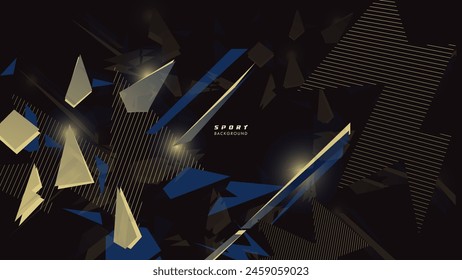 Abstract background olympic futuristic geometric golden blue and dark black background with modern shapes. design template technology concept suitable for game banner, sport poster, cyber wallpaper