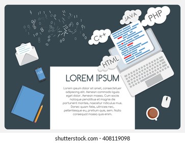 Abstract Background on Business Theme with Empty Place for Your Text. Programming Coding Flat Concept Vector Illustration EPS10