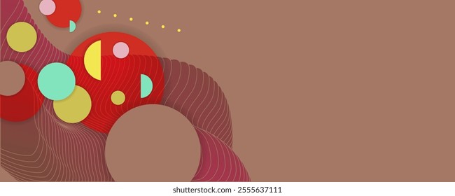 Abstract background on coffee muted Mocha shade 2025 Mousse color futuristic elements banner geometric multicolored elements