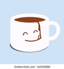 Abstract background on cute facial expression on a cup of coffee, trying a taste of coffee. Refreshment and relaxation concept with coffee. 