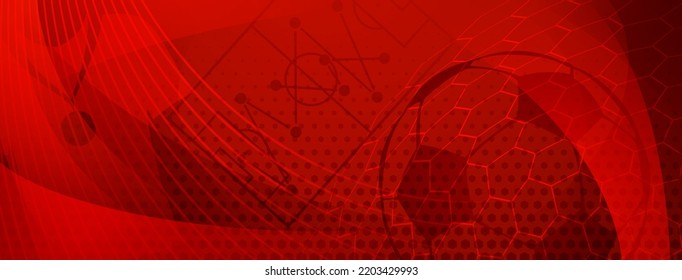 Abstract background on a football theme with big ball and other soccer symbols in red colors