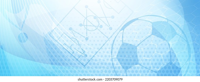 Abstract background on a football theme with big ball and other soccer symbols in light blue colors