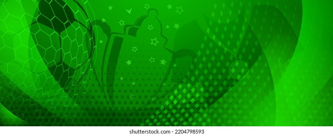 Abstract background on a football theme with big ball and other soccer symbols in green colors
