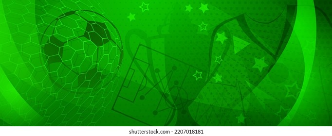 Abstract background on a football theme with big ball and other soccer symbols in green colors