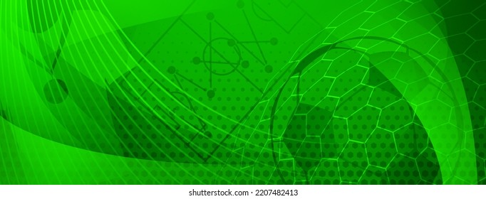 Abstract background on a football theme with big ball and other soccer symbols in green colors