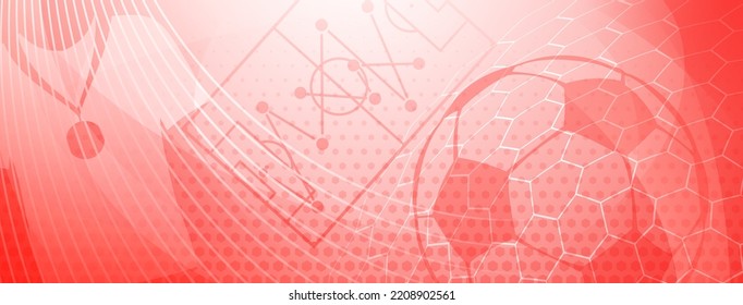 Abstract background on a football theme with big ball and other soccer symbols in red colors