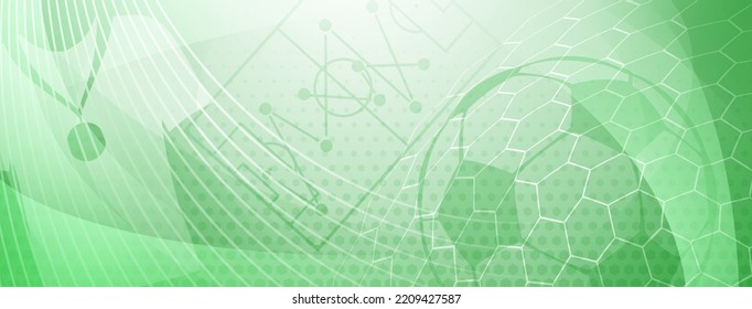 Abstract background on a football theme with big ball and other soccer symbols in green colors