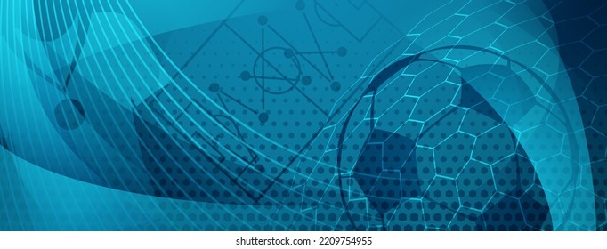 Abstract background on a football theme with big ball and other soccer symbols in blue colors