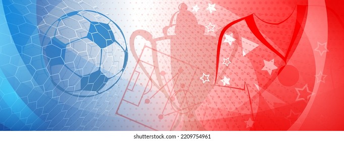 Abstract background on a football theme with big ball and other soccer symbols in national colors of France