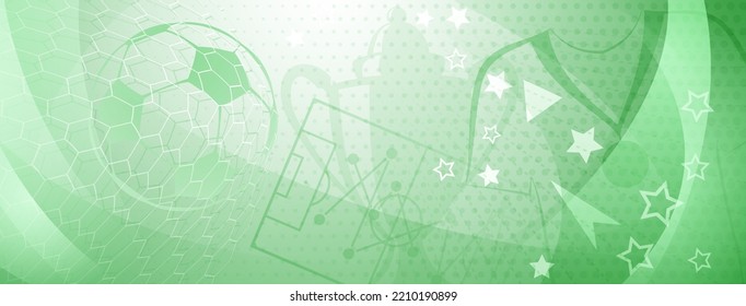 Abstract background on a football theme with big ball and other soccer symbols in green colors