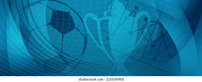 Abstract background on a football theme with big ball and other soccer symbols in blue colors