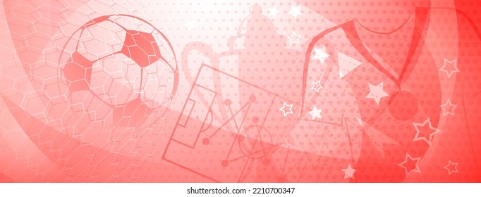 Abstract background on a football theme with big ball and other soccer symbols in red colors