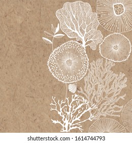 Abstract background on a marine theme with  place for text on kraft paper. Vector.  Perfect for greeting cards and invitations.